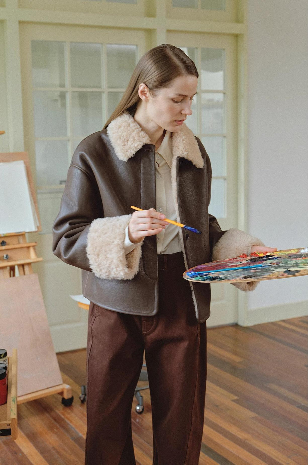 Slightly Sweet Latte Second Generation Furry Lapel Casual Straight Shorn Shearling Jacket