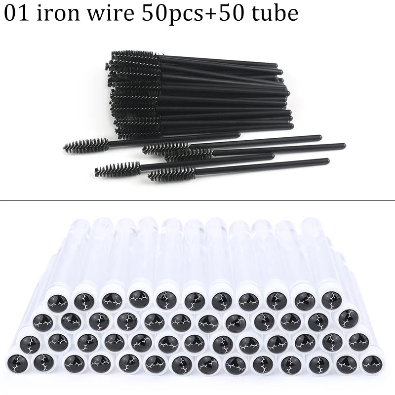 100PCS Disposable Eyelash Brushes Tubes With Lash Mascara Wands Sparkling Lash Spoolies Brush Container Dust-proof Makeup Tool