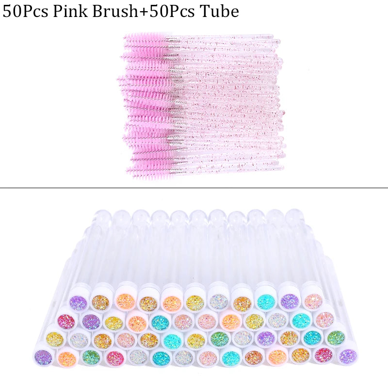 100PCS Disposable Eyelash Brushes Tubes With Lash Mascara Wands Sparkling Lash Spoolies Brush Container Dust-proof Makeup Tool