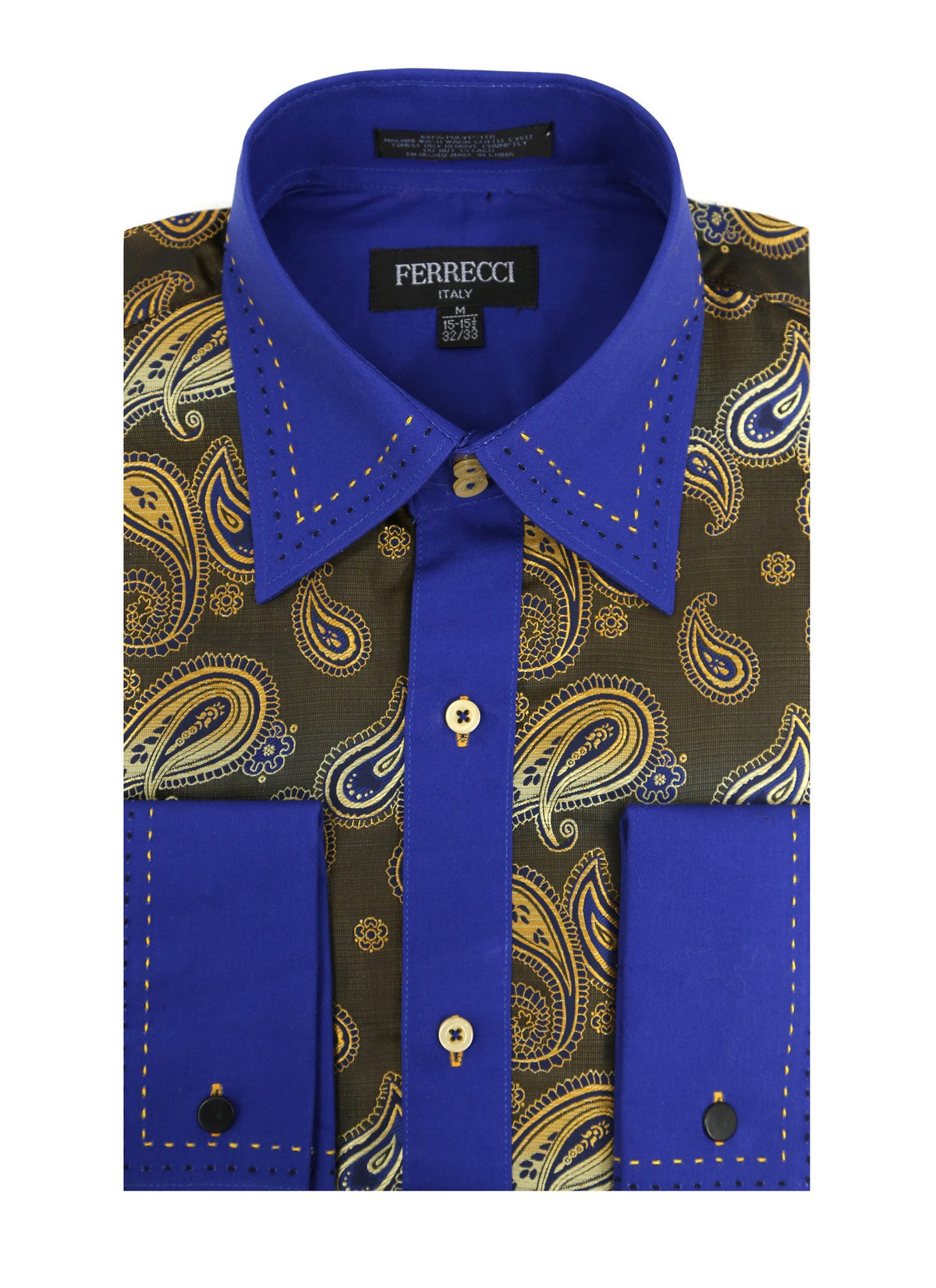 Men's Blue & Gold Paisley Dress Shirt