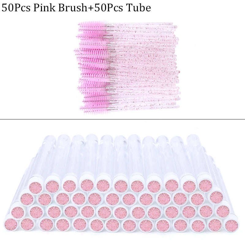 100PCS Disposable Eyelash Brushes Tubes With Lash Mascara Wands Sparkling Lash Spoolies Brush Container Dust-proof Makeup Tool