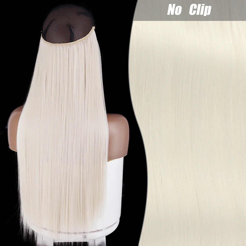 No Clips Natural Hair Extension Synthatic Artificial Long Straight Hairpiece Blonde Black Mixed Color False Hair Piece For Women