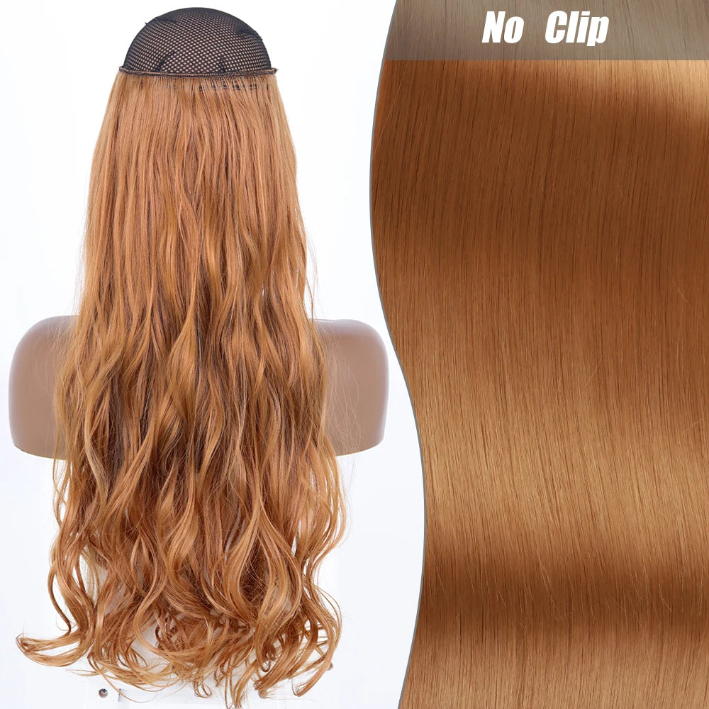 No Clips Natural Hair Extension Synthatic Artificial Long Straight Hairpiece Blonde Black Mixed Color False Hair Piece For Women