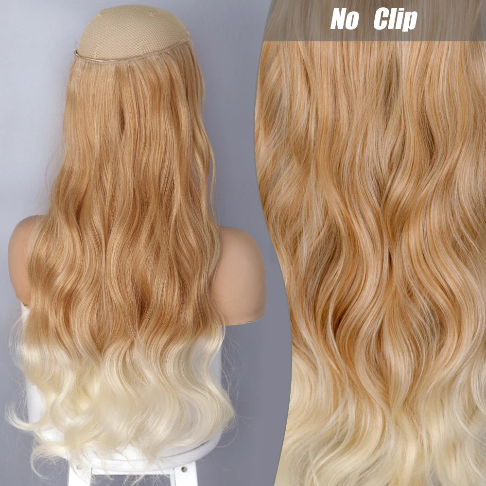 No Clips Natural Hair Extension Synthatic Artificial Long Straight Hairpiece Blonde Black Mixed Color False Hair Piece For Women