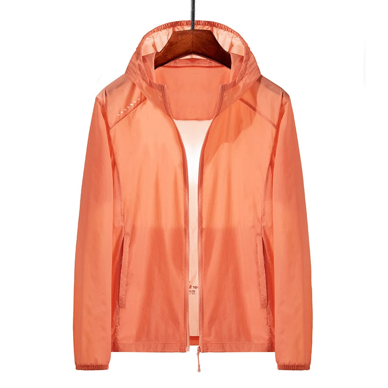 Plus Size 8xl Summer Zip Pockets Uv Sun Protection Skin Coats Men Breathable Nylon Ultra-light Windbreaker Hooded Casual Jackets