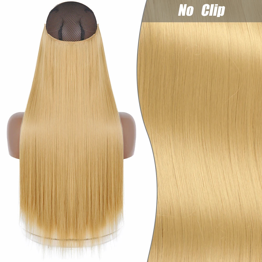 No Clips Natural Hair Extension Synthatic Artificial Long Straight Hairpiece Blonde Black Mixed Color False Hair Piece For Women