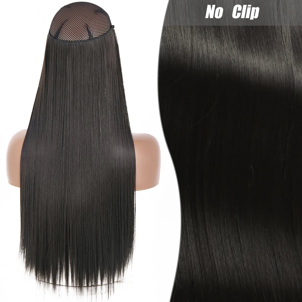 No Clips Natural Hair Extension Synthatic Artificial Long Straight Hairpiece Blonde Black Mixed Color False Hair Piece For Women