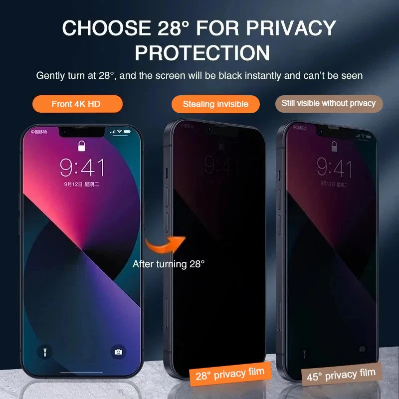 1-4Pcs Anti Spy Tempered Glass For iPhone 16 14 13 11 15Pro Max Mini 7 8 Plus Privacy Screen Protector for iPhone 15 X XR XS MAX