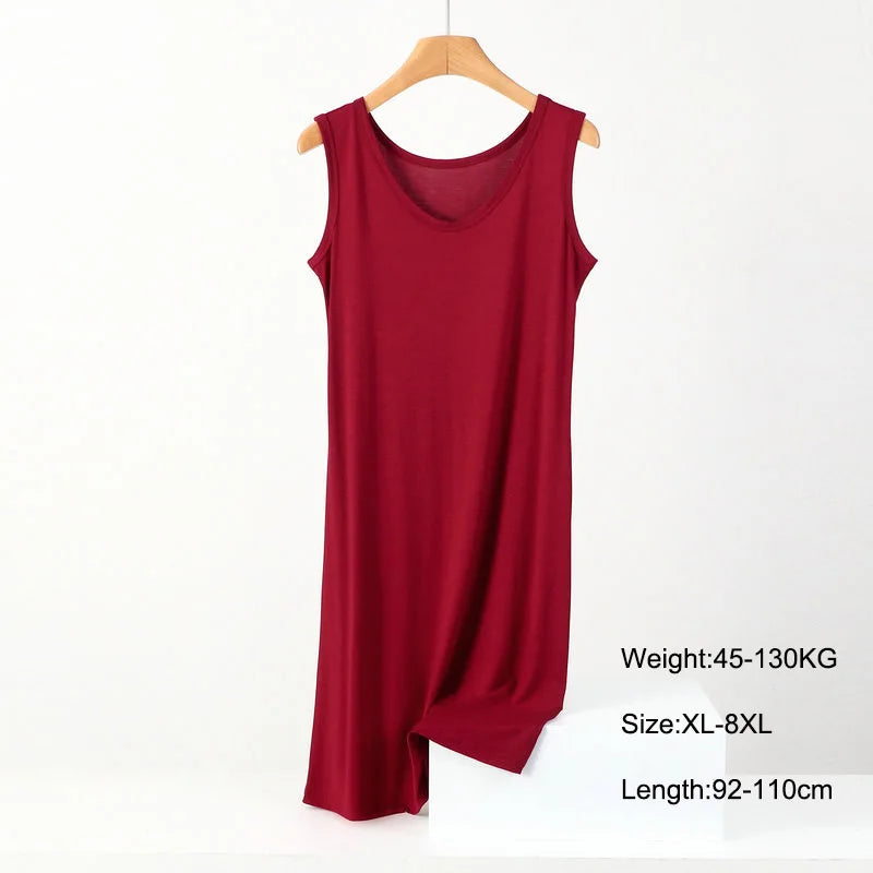 Plus Size Full Slips Dresses Women Summer Sleeveless Vest Inner Petticoat Dress Female Soft Modal White Underskirt XL-8XL