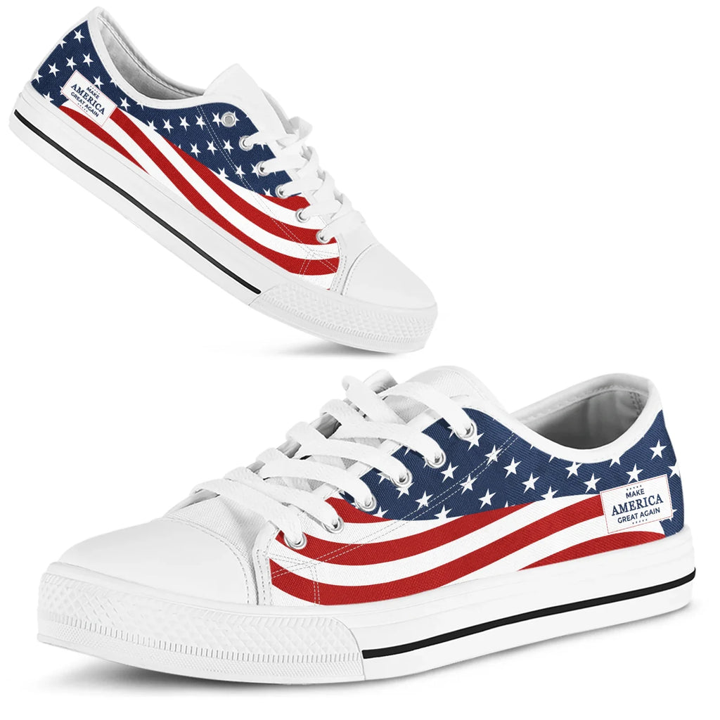 American Flag MAGA Fourth Of July Women Summer Canvas Vulcanized Shoes Casual Flats Plus Size 45/46