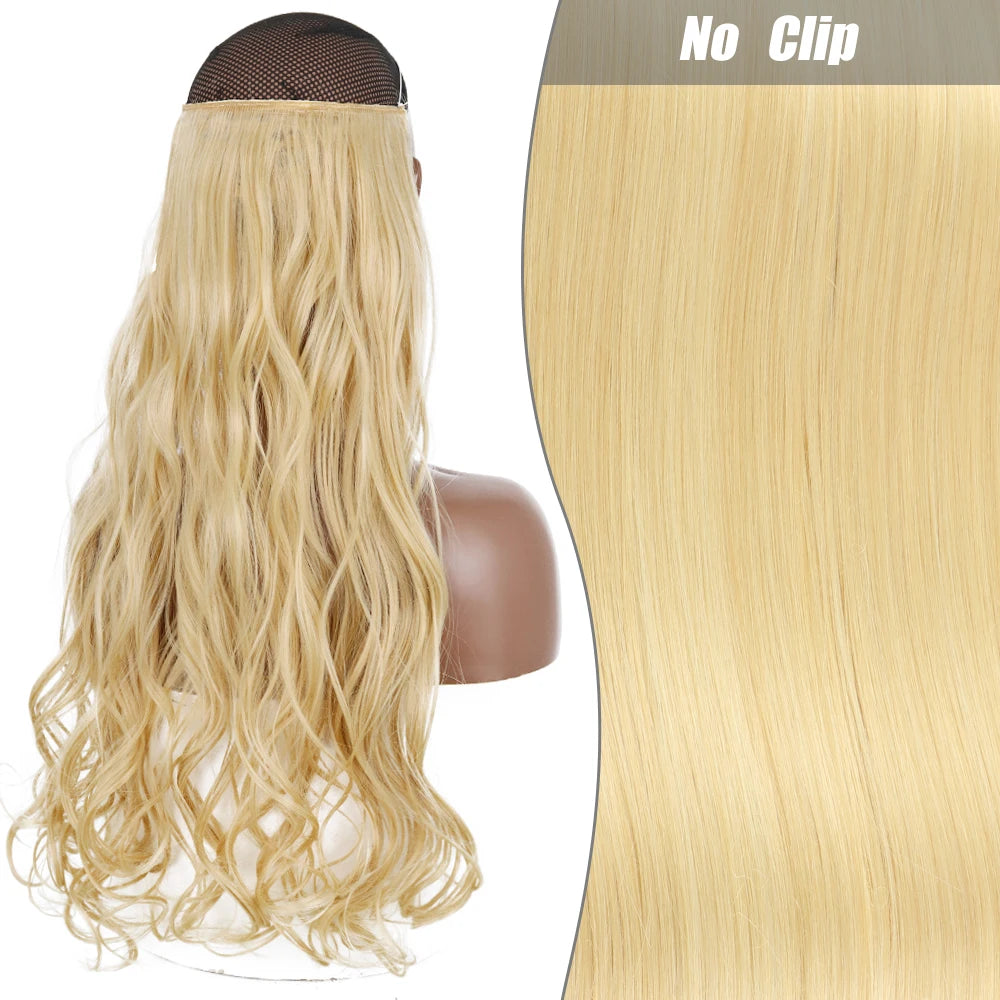 No Clips Natural Hair Extension Synthatic Artificial Long Straight Hairpiece Blonde Black Mixed Color False Hair Piece For Women