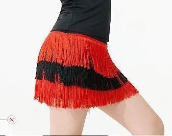 Latin Dance Women's Short Skirt Dress Sexy Women Tricolor Backless Three-Layer Shoulder Senba Red Dango Orange Yellow 2023