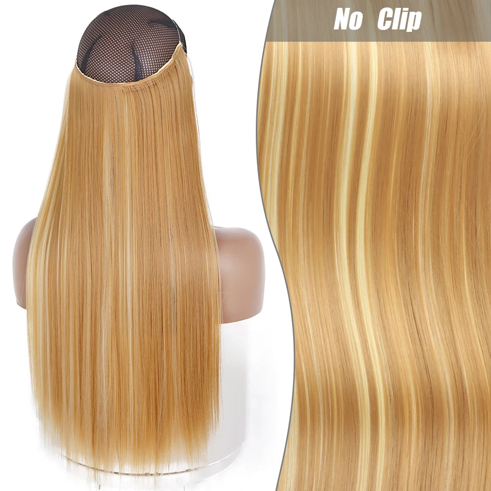 No Clips Natural Hair Extension Synthatic Artificial Long Straight Hairpiece Blonde Black Mixed Color False Hair Piece For Women
