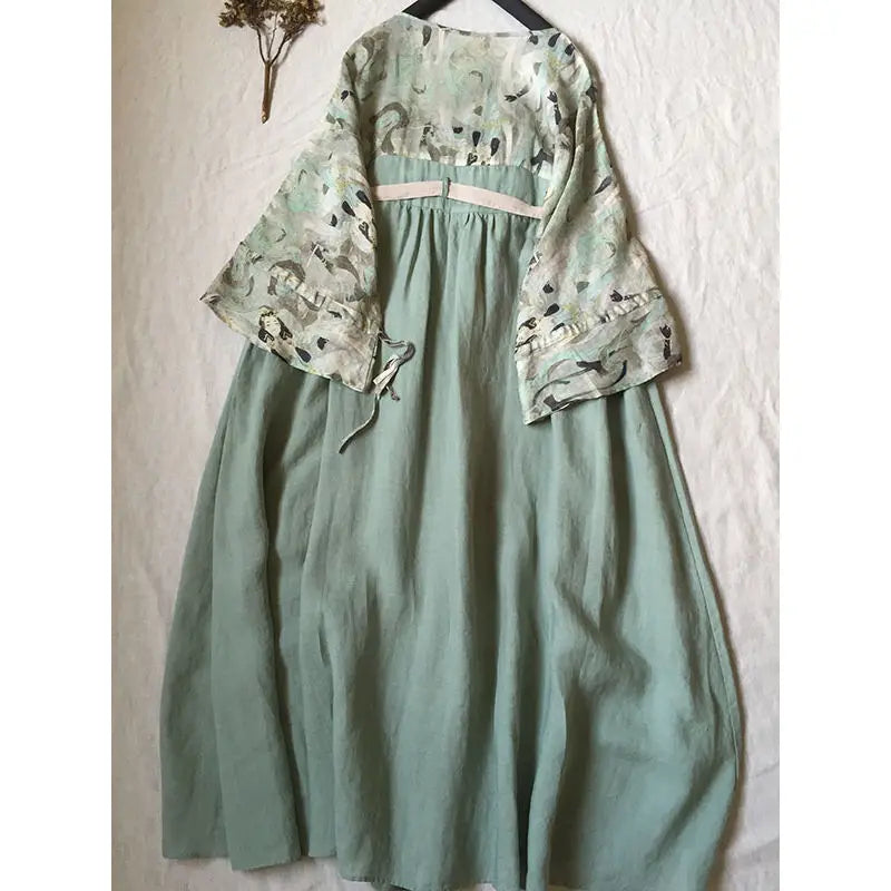 2025 chinese style patchwork improved hanfu new literature art temperament vintage robe summer casual daily cotton linen dress