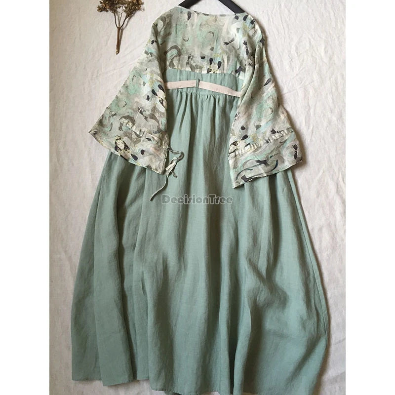 2025 chinese style patchwork improved hanfu new literature art temperament vintage robe summer casual daily cotton linen dress