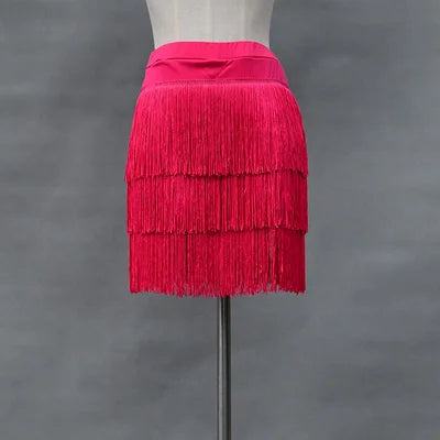 Latin Dance Women's Short Skirt Dress Sexy Women Tricolor Backless Three-Layer Shoulder Senba Red Dango Orange Yellow 2023