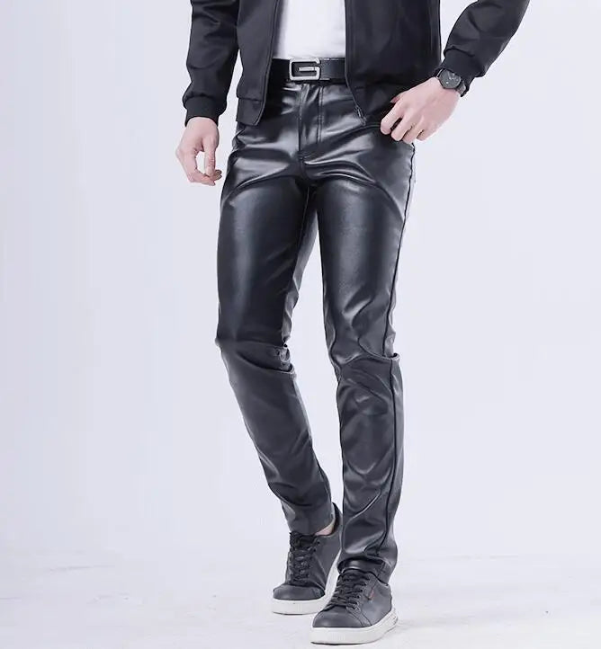 2024 New Men's Leather Pants Fashion Slim PU Trousers Red Blue Black Gray White Pantalones Hombre