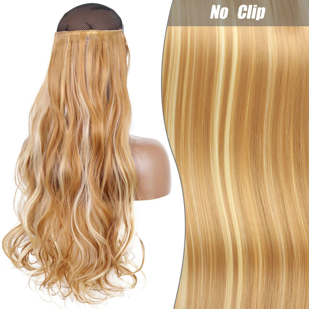 No Clips Natural Hair Extension Synthatic Artificial Long Straight Hairpiece Blonde Black Mixed Color False Hair Piece For Women