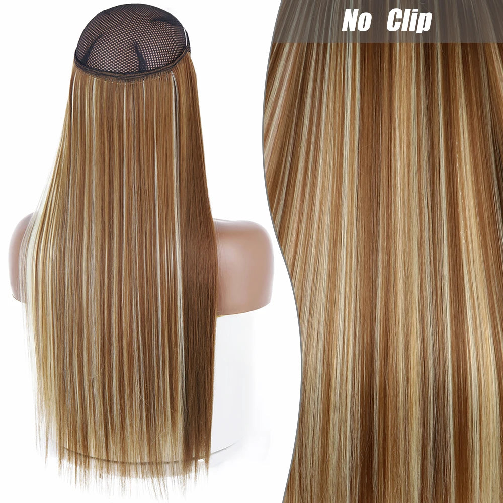 No Clips Natural Hair Extension Synthatic Artificial Long Straight Hairpiece Blonde Black Mixed Color False Hair Piece For Women