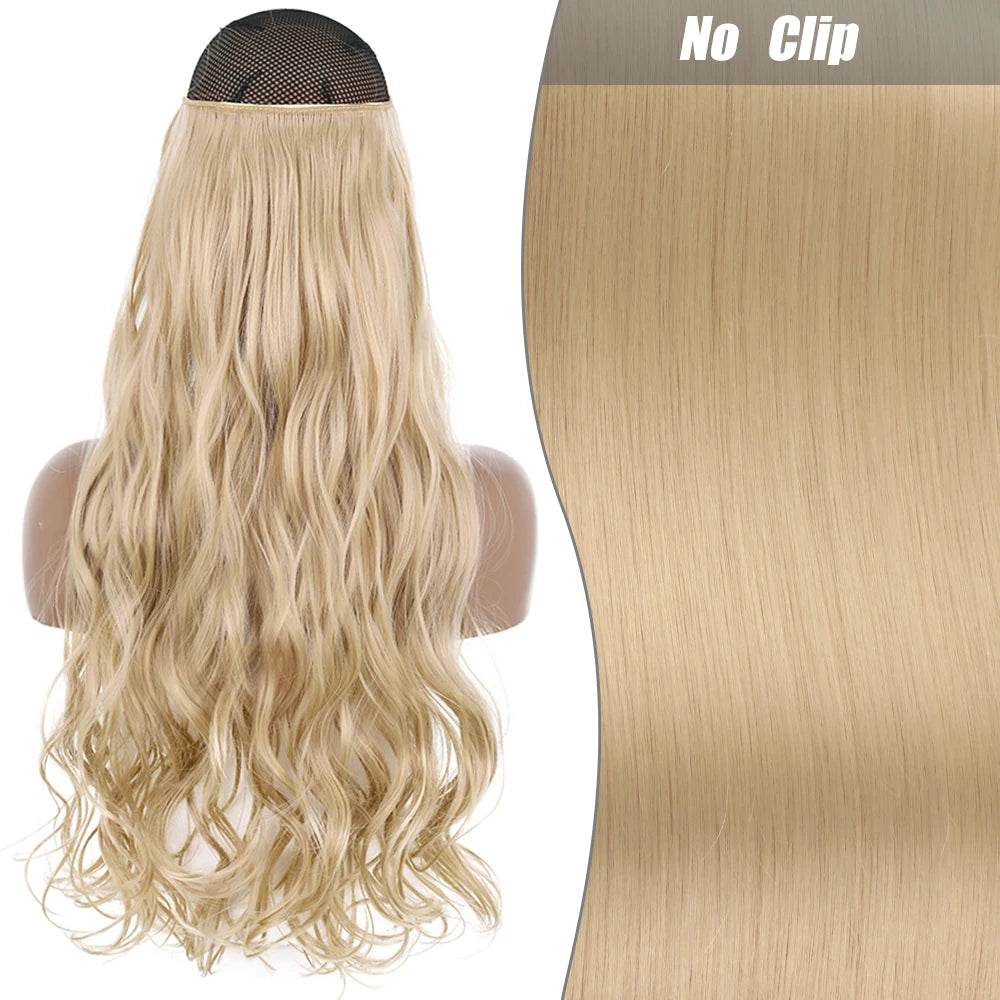 No Clips Natural Hair Extension Synthatic Artificial Long Straight Hairpiece Blonde Black Mixed Color False Hair Piece For Women