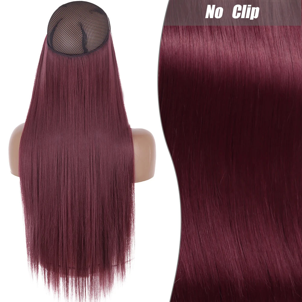 No Clips Natural Hair Extension Synthatic Artificial Long Straight Hairpiece Blonde Black Mixed Color False Hair Piece For Women