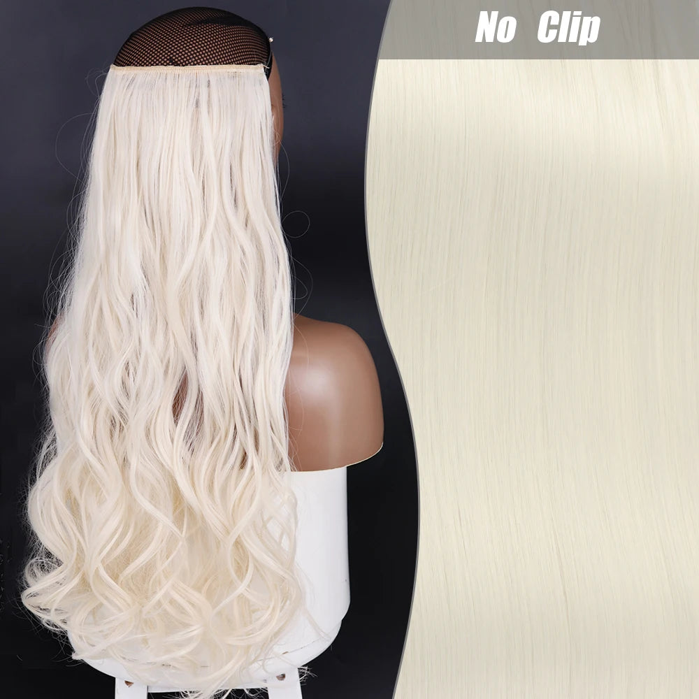 No Clips Natural Hair Extension Synthatic Artificial Long Straight Hairpiece Blonde Black Mixed Color False Hair Piece For Women