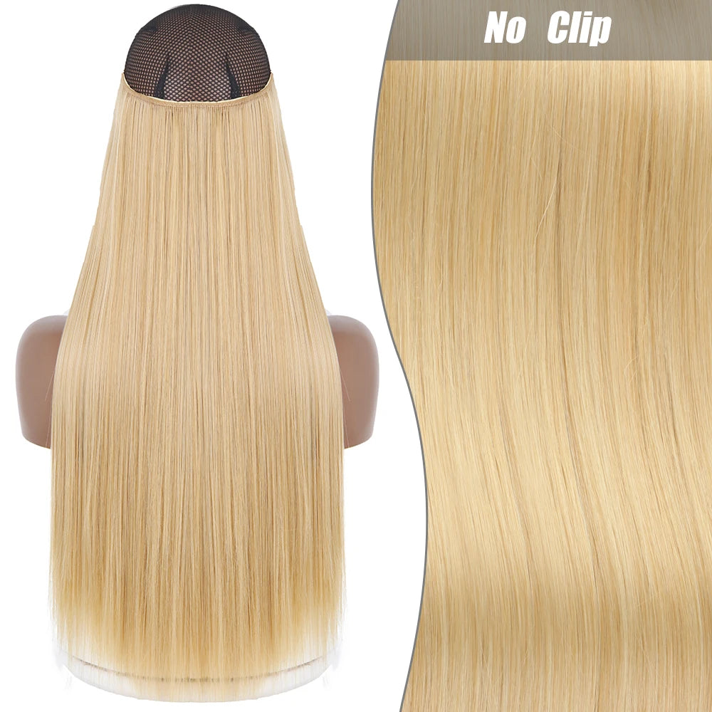 No Clips Natural Hair Extension Synthatic Artificial Long Straight Hairpiece Blonde Black Mixed Color False Hair Piece For Women
