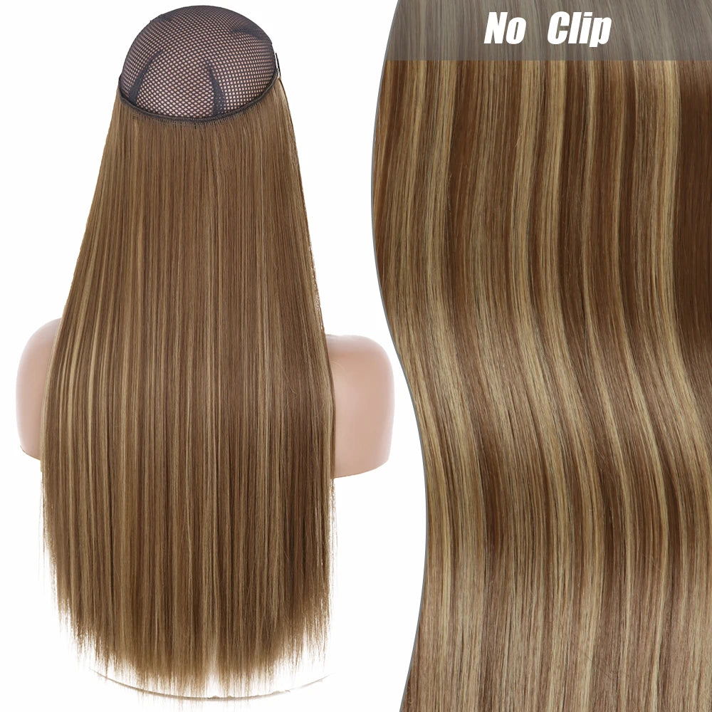 No Clips Natural Hair Extension Synthatic Artificial Long Straight Hairpiece Blonde Black Mixed Color False Hair Piece For Women