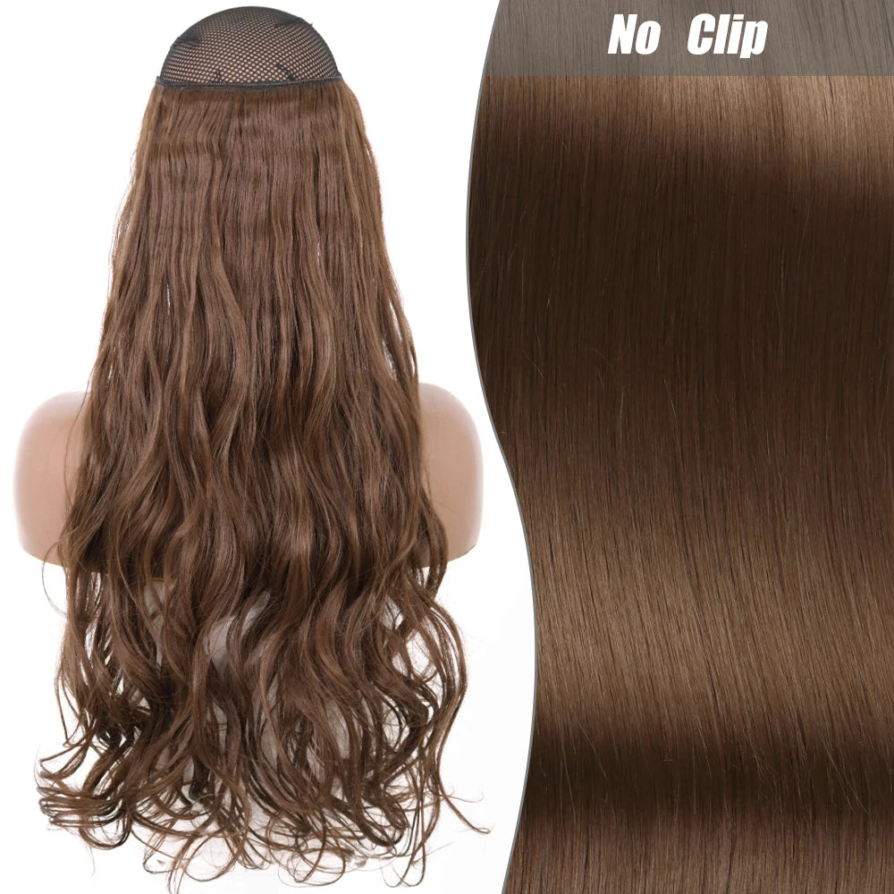 No Clips Natural Hair Extension Synthatic Artificial Long Straight Hairpiece Blonde Black Mixed Color False Hair Piece For Women