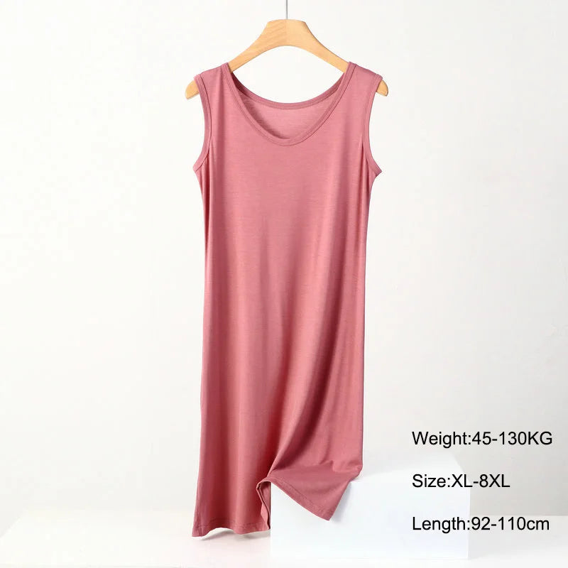 Plus Size Full Slips Dresses Women Summer Sleeveless Vest Inner Petticoat Dress Female Soft Modal White Underskirt XL-8XL