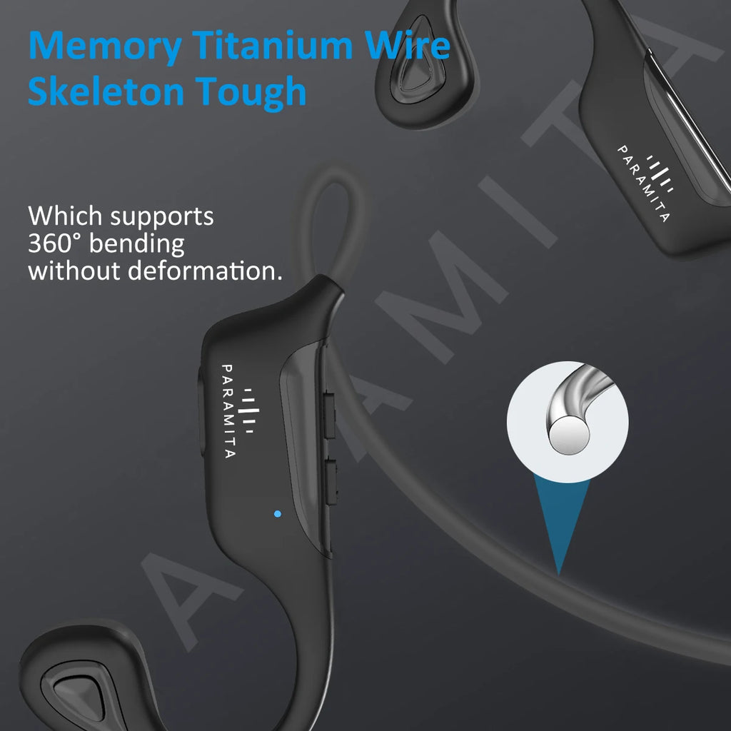 PARAMITA R8 Real Bone Conduction Bluetooth Headphone Wireless BT5.3 Waterproof Sports Headset with Mic for Workouts Run Driving
