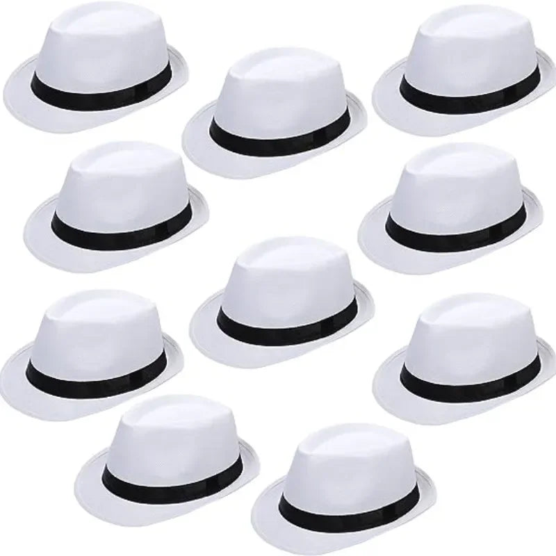 10-24 Pack 1920s Straw Hats Bulk for Men Short Brim Sun Panama Hats for Women Party Costume Wedding Favors, Circumference 58 cm