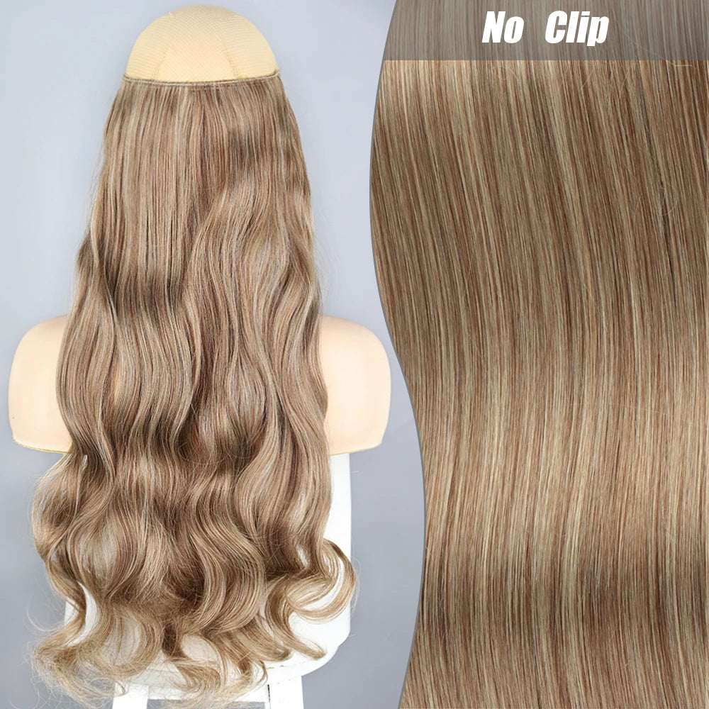 No Clips Natural Hair Extension Synthatic Artificial Long Straight Hairpiece Blonde Black Mixed Color False Hair Piece For Women