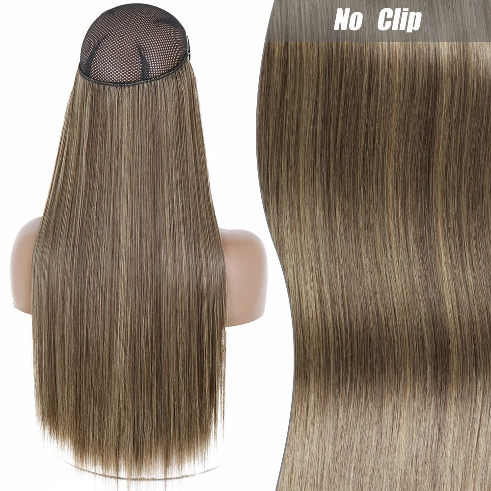 No Clips Natural Hair Extension Synthatic Artificial Long Straight Hairpiece Blonde Black Mixed Color False Hair Piece For Women