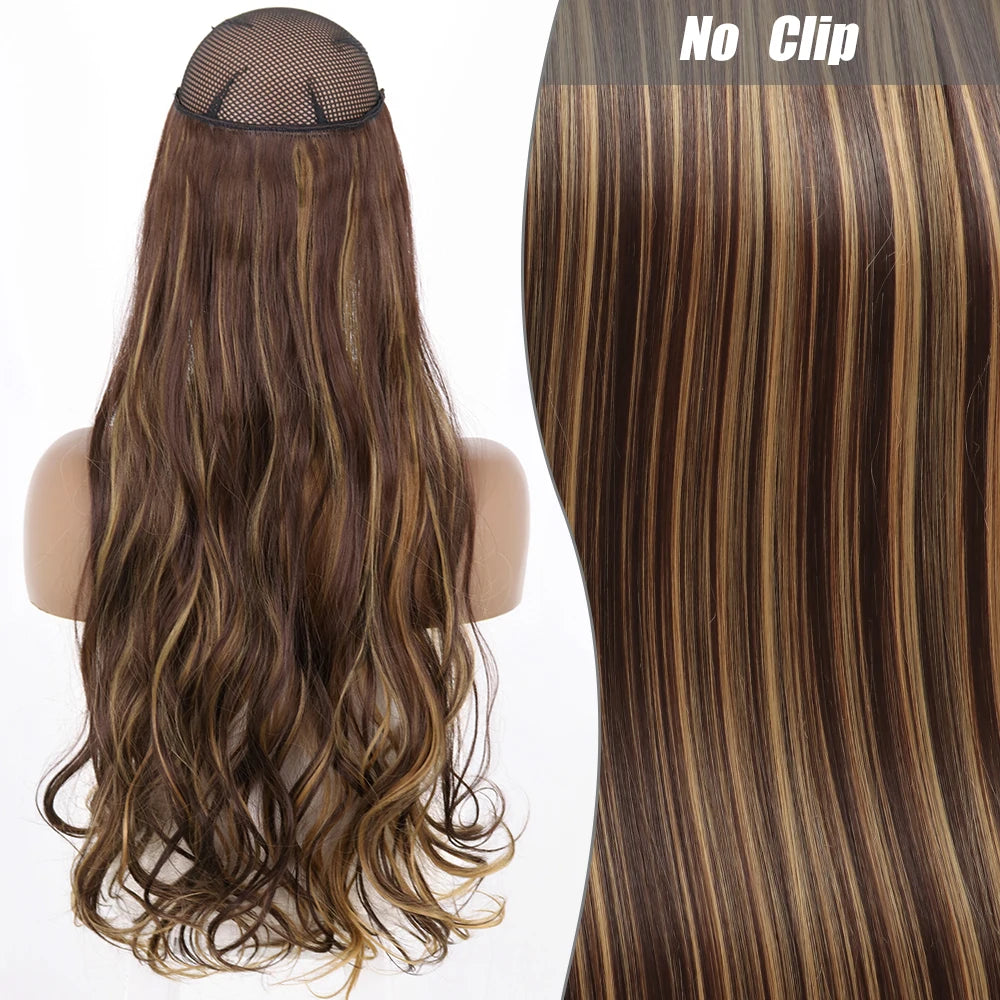 No Clips Natural Hair Extension Synthatic Artificial Long Straight Hairpiece Blonde Black Mixed Color False Hair Piece For Women