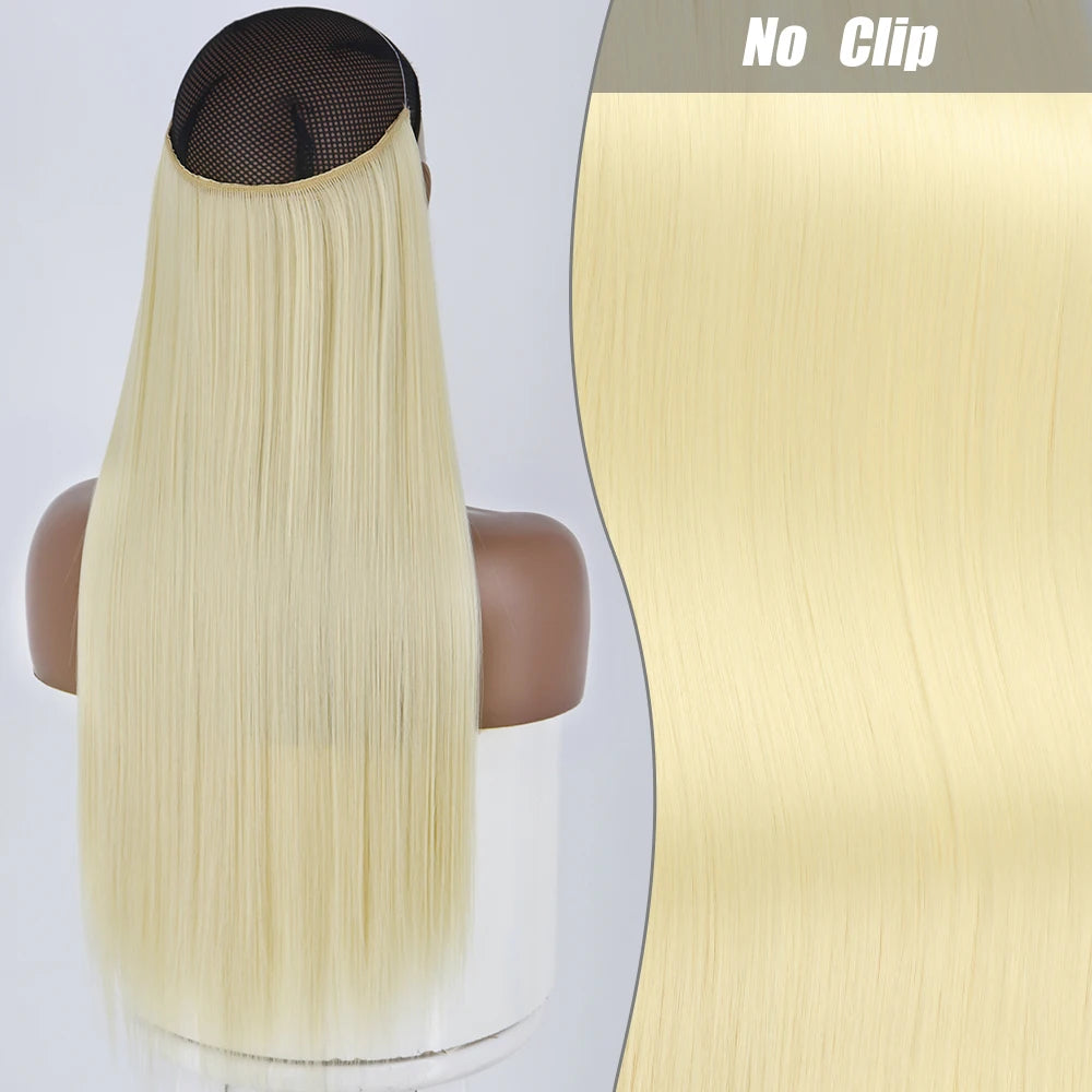 No Clips Natural Hair Extension Synthatic Artificial Long Straight Hairpiece Blonde Black Mixed Color False Hair Piece For Women