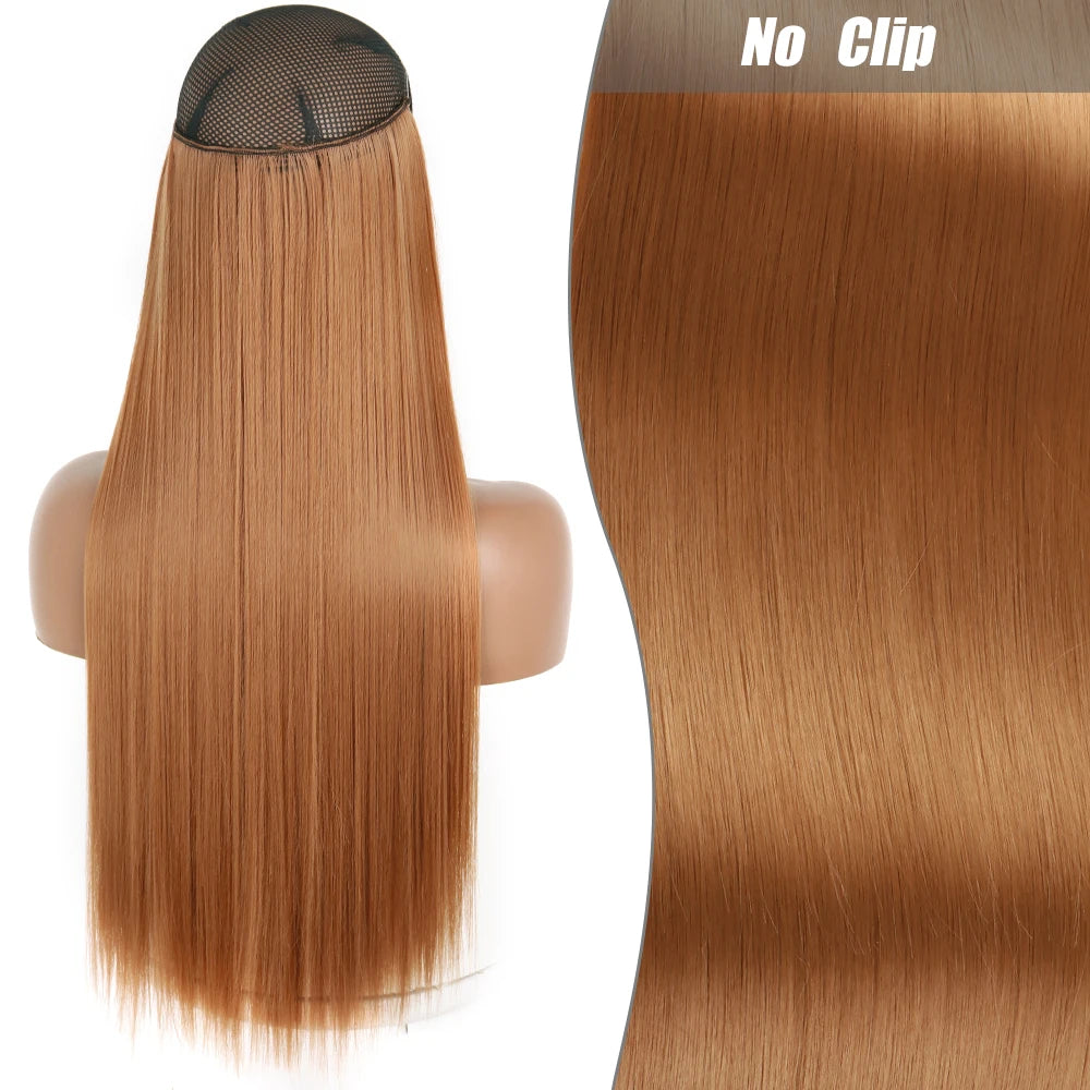 No Clips Natural Hair Extension Synthatic Artificial Long Straight Hairpiece Blonde Black Mixed Color False Hair Piece For Women