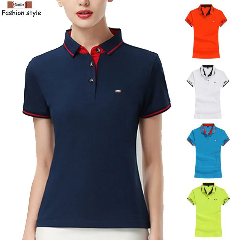 Fashion 2022 Summer Womens Short Sleeve polo Shirt Casual Fit Slim Polos Femmes Solid Color T-Shirt Lady Sports Tops