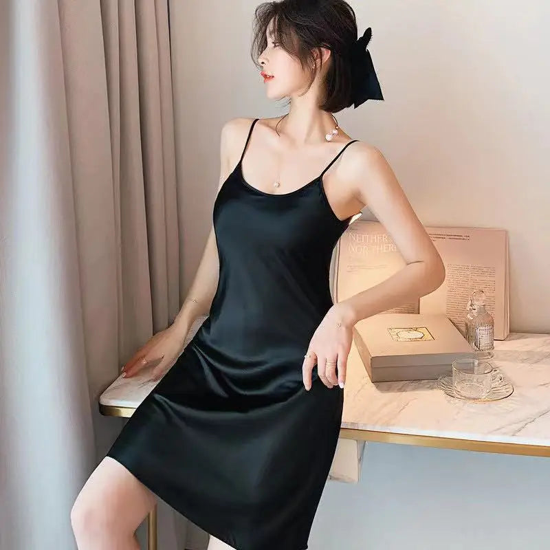Sexy Pajamas Women's Silk Suspender Nightdress Ladies Spring and Summer Ice Silk Thin Halter Home Service Can Be Worn Outside