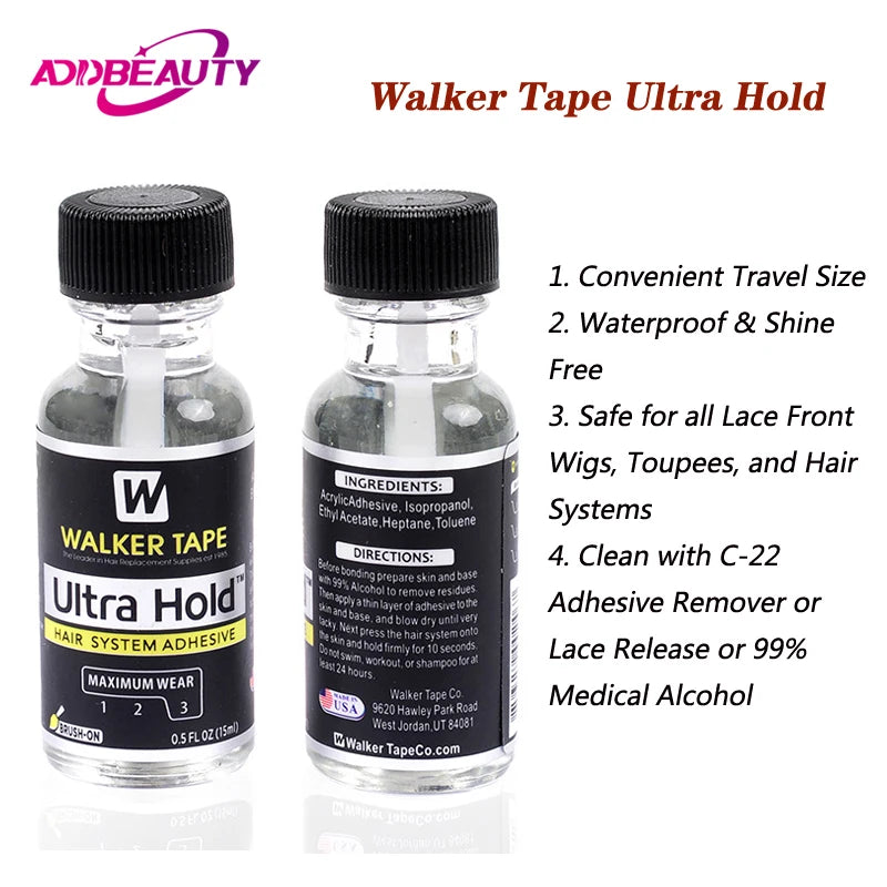 0.5oz Walker Tape Ultra Hold Lace Front Wig Glue Waterproof Glue for Lace With Brush C-22 Hair Solvent Tape Adhesives Remover