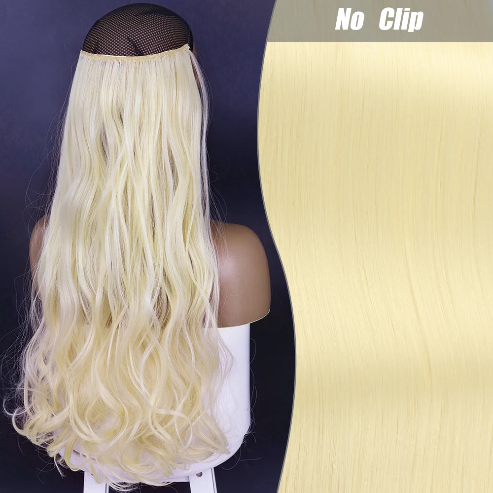 No Clips Natural Hair Extension Synthatic Artificial Long Straight Hairpiece Blonde Black Mixed Color False Hair Piece For Women
