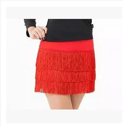 Latin Dance Women's Short Skirt Dress Sexy Women Tricolor Backless Three-Layer Shoulder Senba Red Dango Orange Yellow 2023