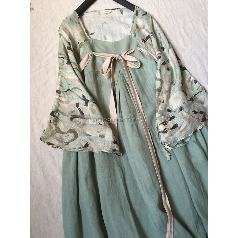 2025 chinese style patchwork improved hanfu new literature art temperament vintage robe summer casual daily cotton linen dress