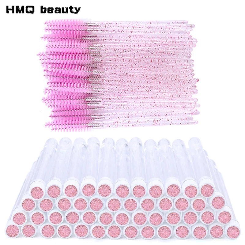 100PCS Disposable Eyelash Brushes Tubes With Lash Mascara Wands Sparkling Lash Spoolies Brush Container Dust-proof Makeup Tool