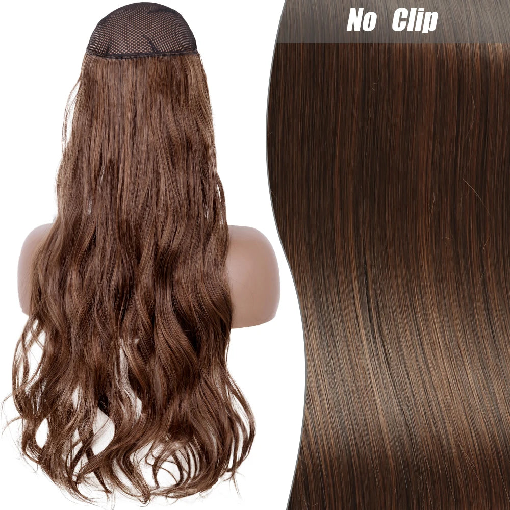 No Clips Natural Hair Extension Synthatic Artificial Long Straight Hairpiece Blonde Black Mixed Color False Hair Piece For Women