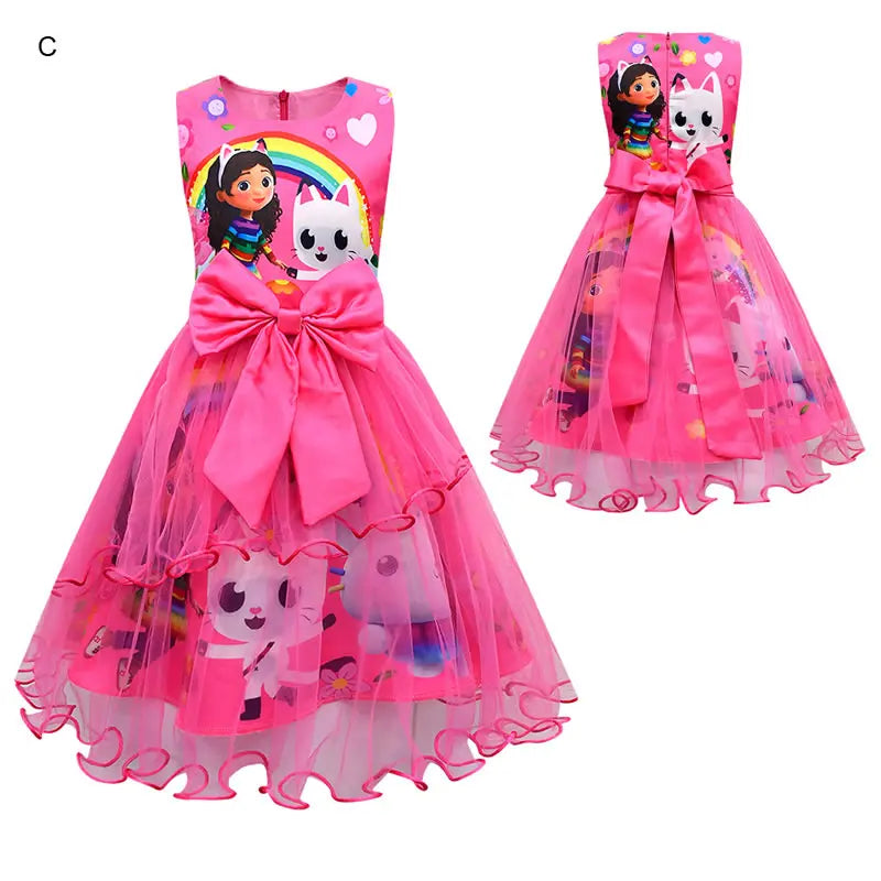 Summer Gabbys Dollhouse Costume For Baby Girl Lace Dress Fashion Kid Up Bow Print Princess Frock Children Tunic Clothes