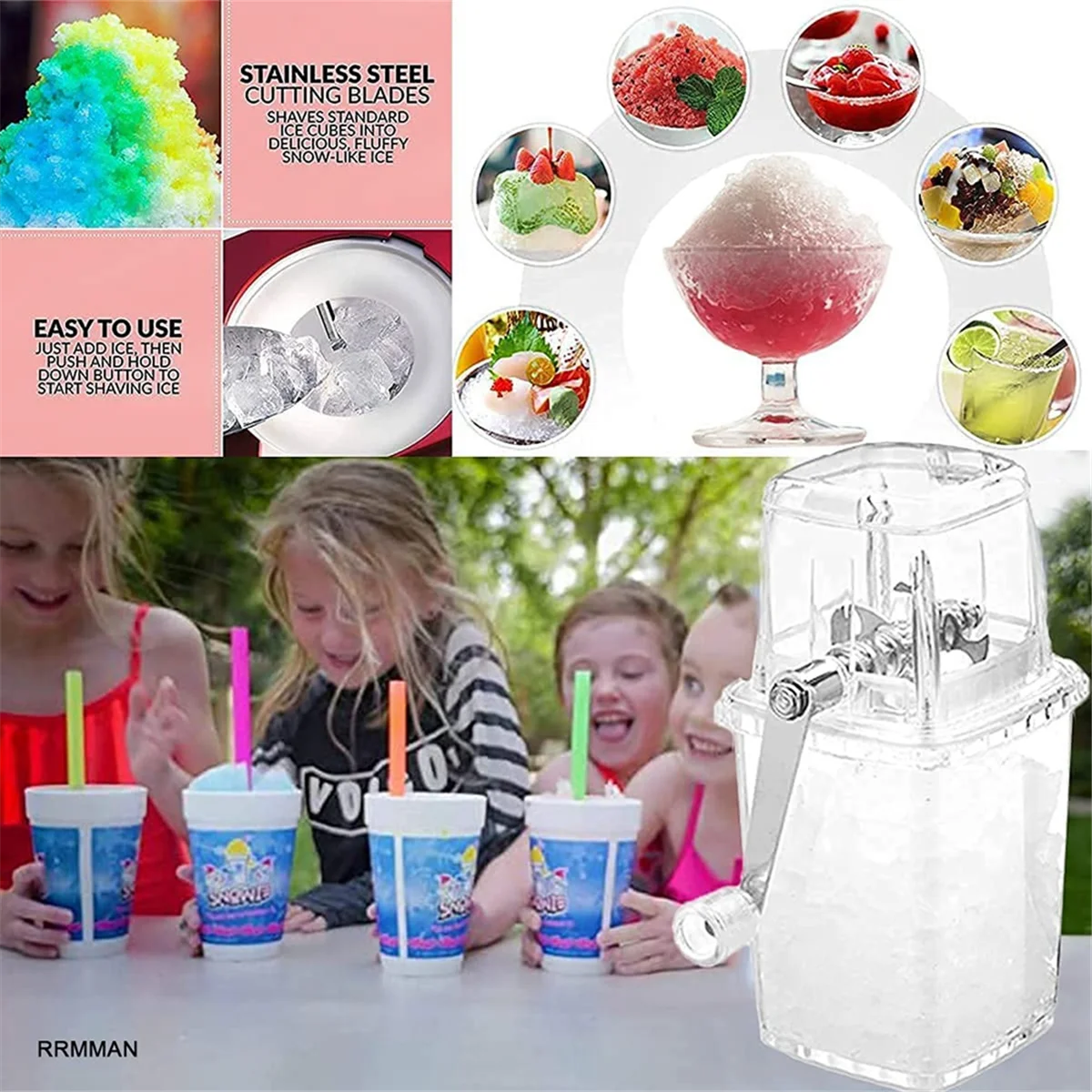Ice Crusher Manual Rotary Ice Crusher Cocktails Slush Machine Ice-Cube Crushed Smoothies Ice Crusher Machine Home A