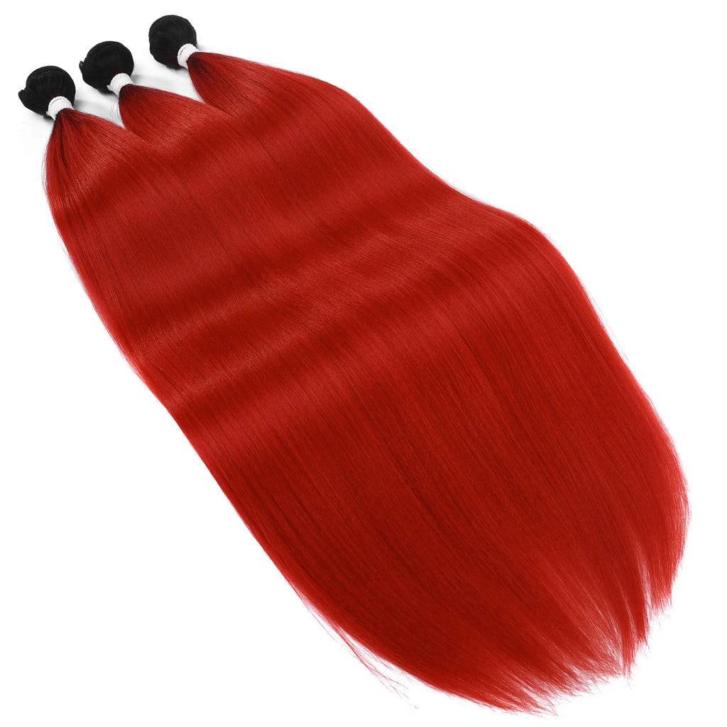 Straight Hair Bundle Super Long Synthetic Weave Hair Extension Fake Yaki Straight Hair Weaving Orange Color Full to End YunRong