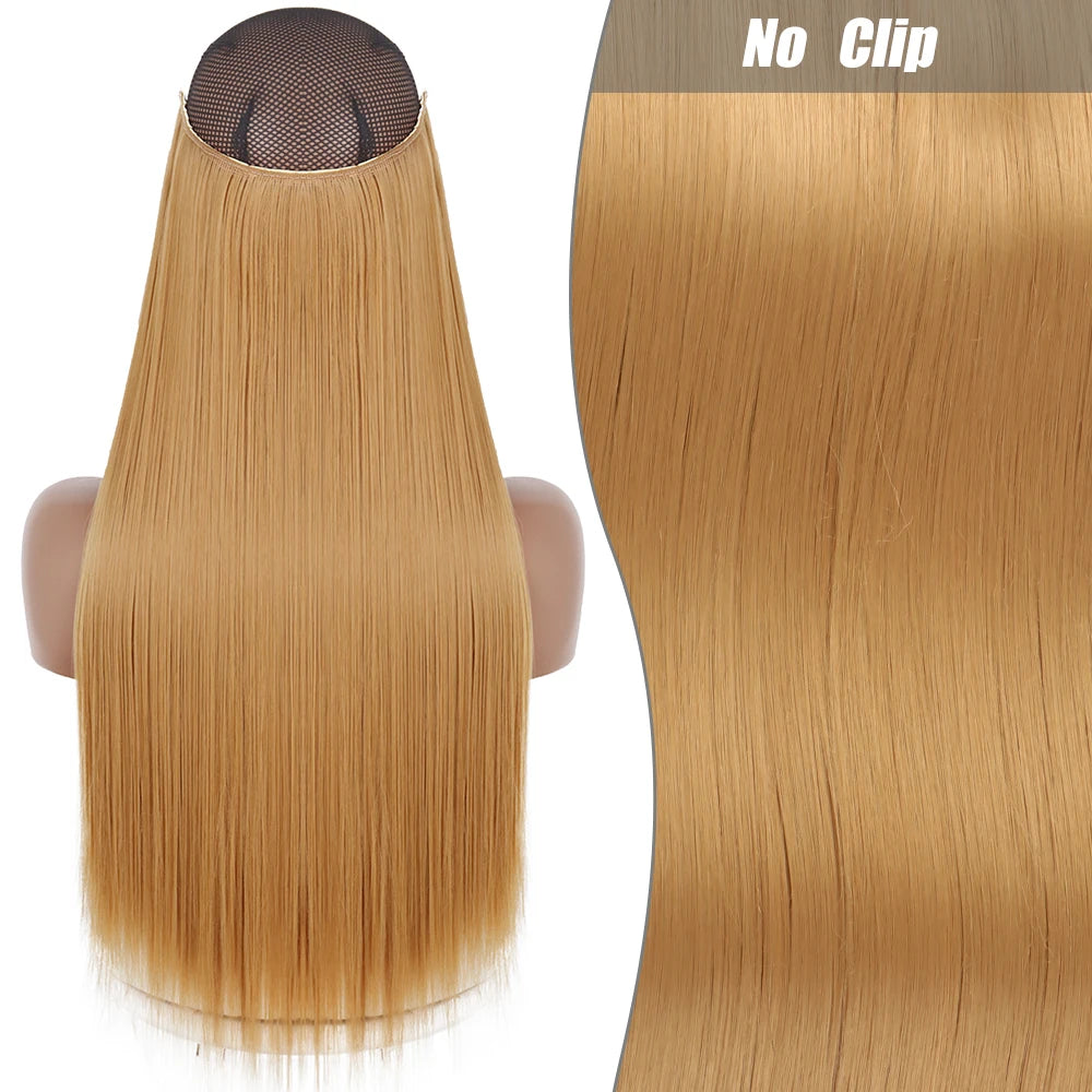 No Clips Natural Hair Extension Synthatic Artificial Long Straight Hairpiece Blonde Black Mixed Color False Hair Piece For Women