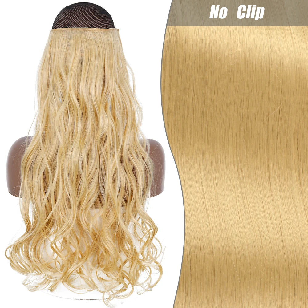 No Clips Natural Hair Extension Synthatic Artificial Long Straight Hairpiece Blonde Black Mixed Color False Hair Piece For Women